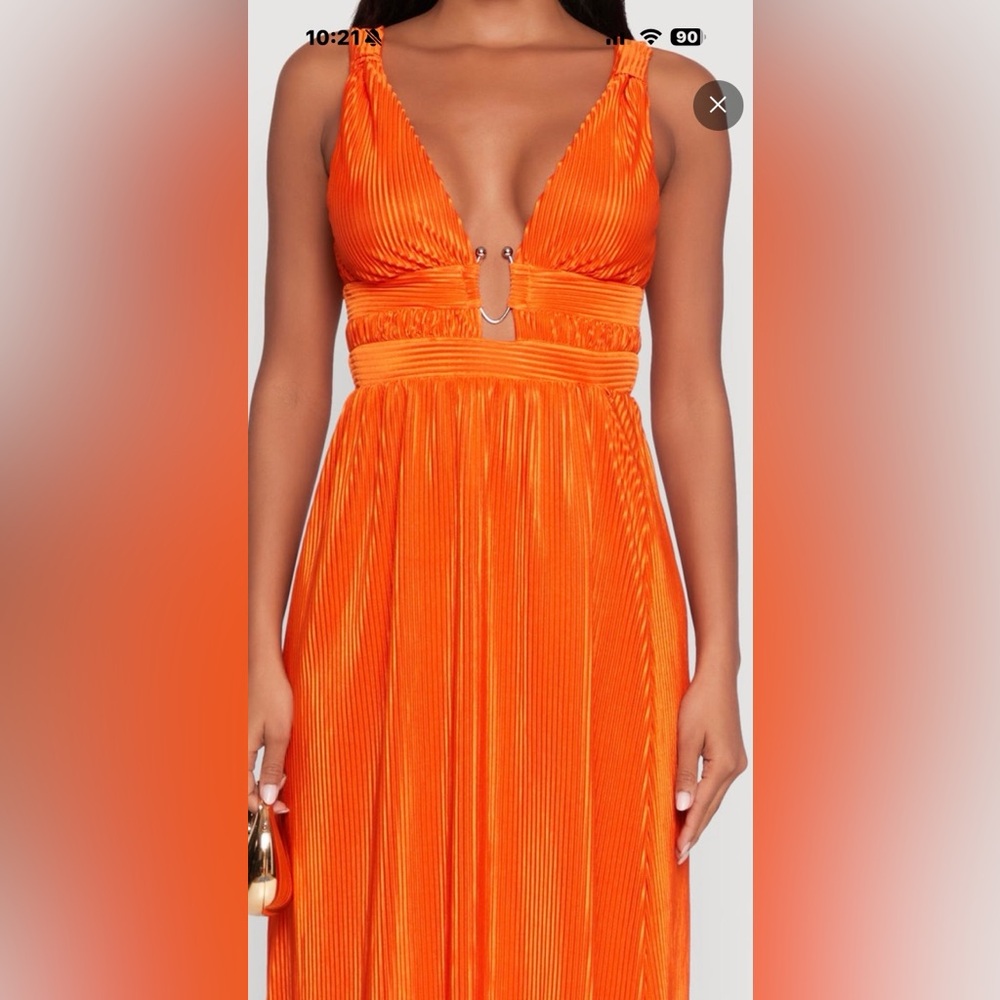 Elegant Orange Pleated Dress